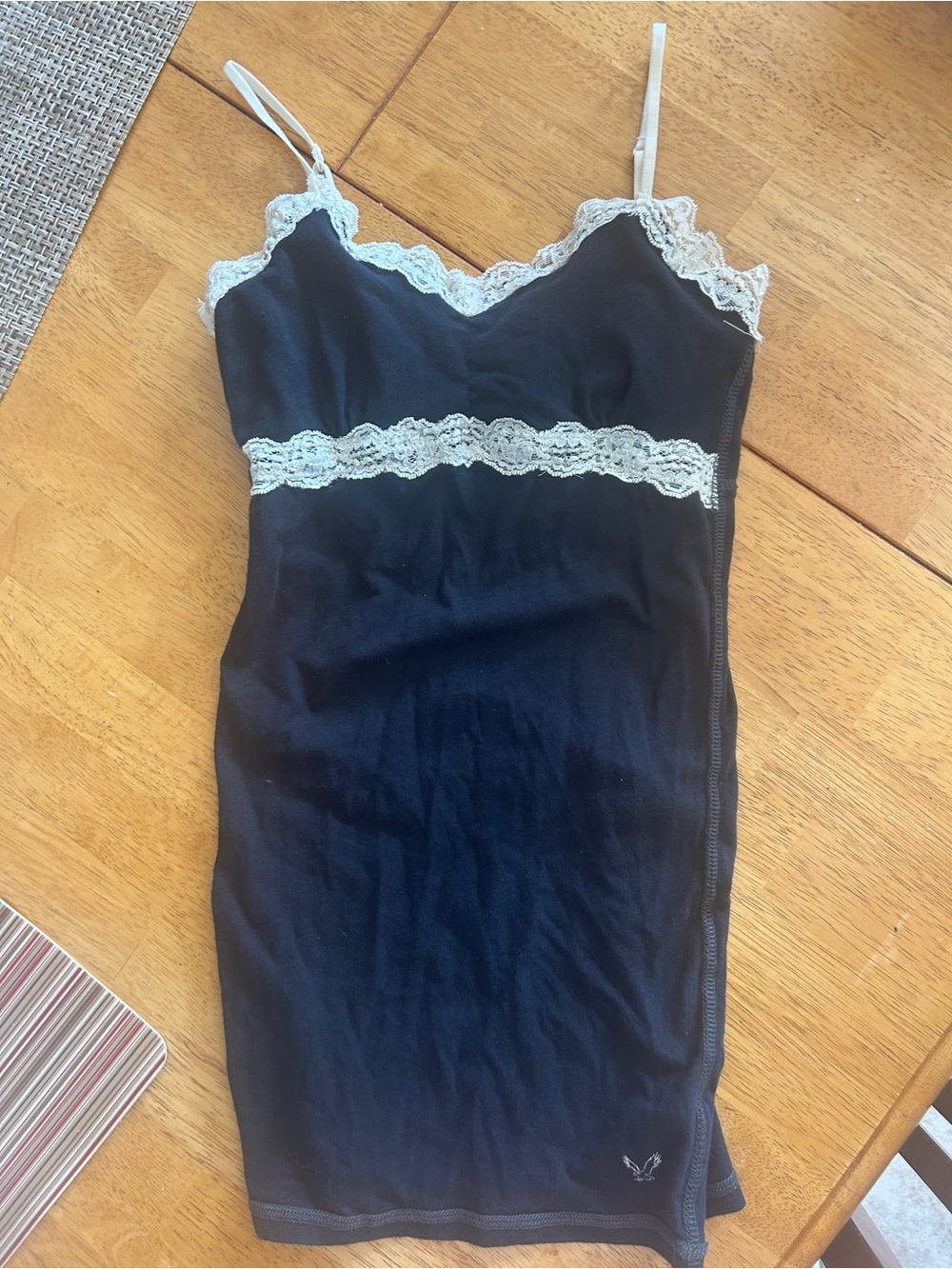 American Eagle Outfitters Black Chemise with Cream Lace Trim